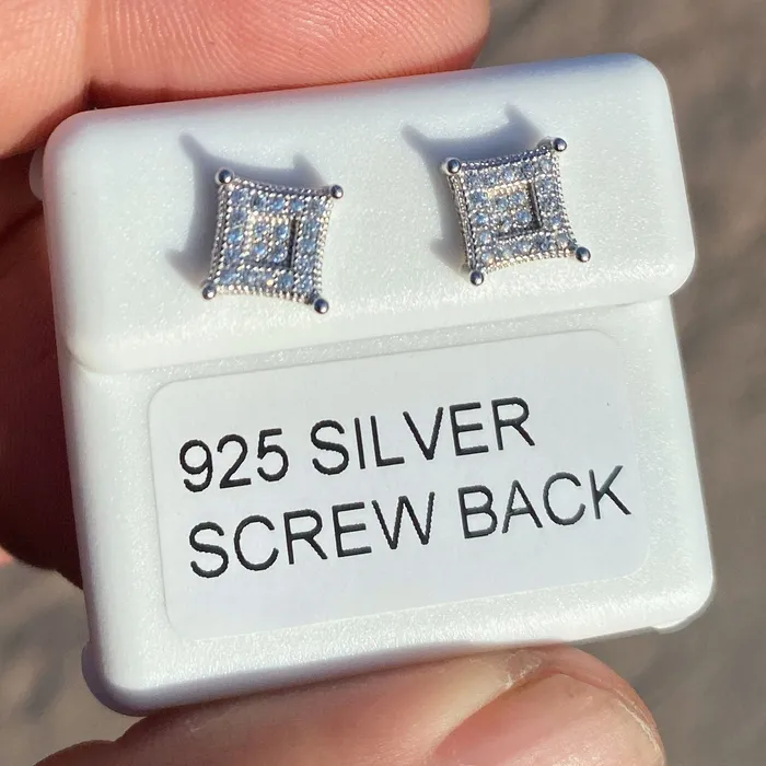 AMERICAN TIME Earrings 925 Sterling Silver Iced CZ Micro Pave Kite Earrings 7MM AMERICAN TIME Earrings 925 Sterling Silver Iced CZ Micro Pave Kite Earrings 7MM