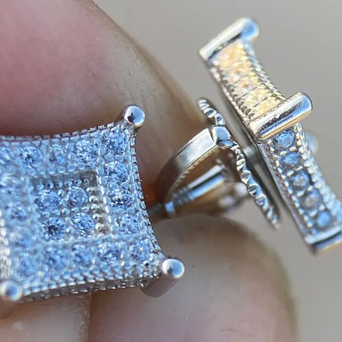 AMERICAN TIME Earrings 925 Sterling Silver Iced CZ Micro Pave Kite Earrings 7MM AMERICAN TIME Earrings 925 Sterling Silver Iced CZ Micro Pave Kite Earrings 7MM