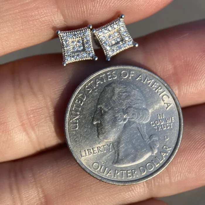 AMERICAN TIME Earrings 925 Sterling Silver Iced CZ Micro Pave Kite Earrings 7MM AMERICAN TIME Earrings 925 Sterling Silver Iced CZ Micro Pave Kite Earrings 7MM