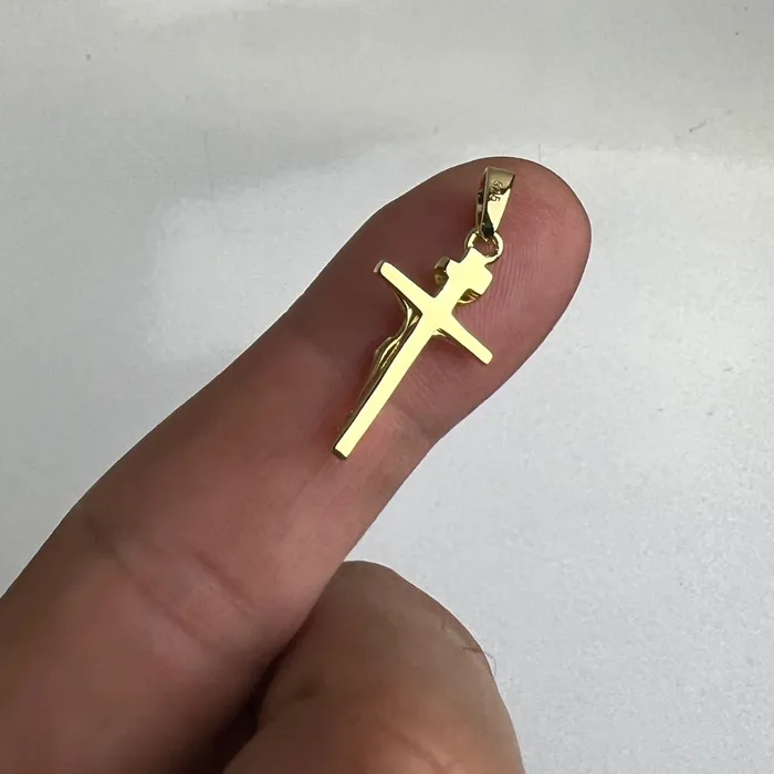 Bling Cartel Admin Necklaces 14k Gold Plated over 925 Silver Crucifix Jesus Cross Shiny Pendant 1 Small