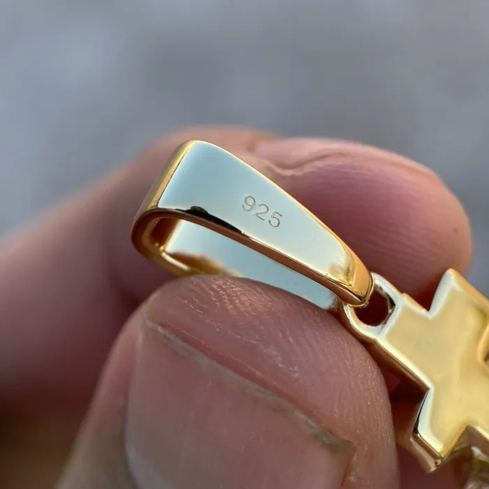 Bling Cartel Admin Necklaces 14k Gold Plated over 925 Silver Crucifix Jesus Cross Shiny Pendant 1 Small
