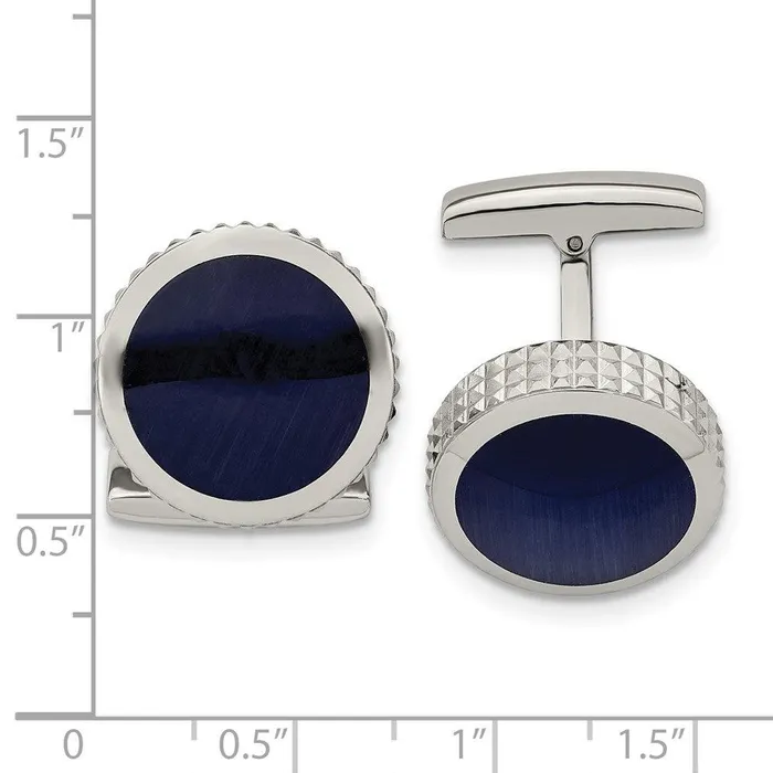 Bracelets Chisel Stainless Steel Polished Blue Cats Eye Textured Round Cufflinks Bracelets Chisel Stainless Steel Polished Blue Cats Eye Textured Round Cufflinks
