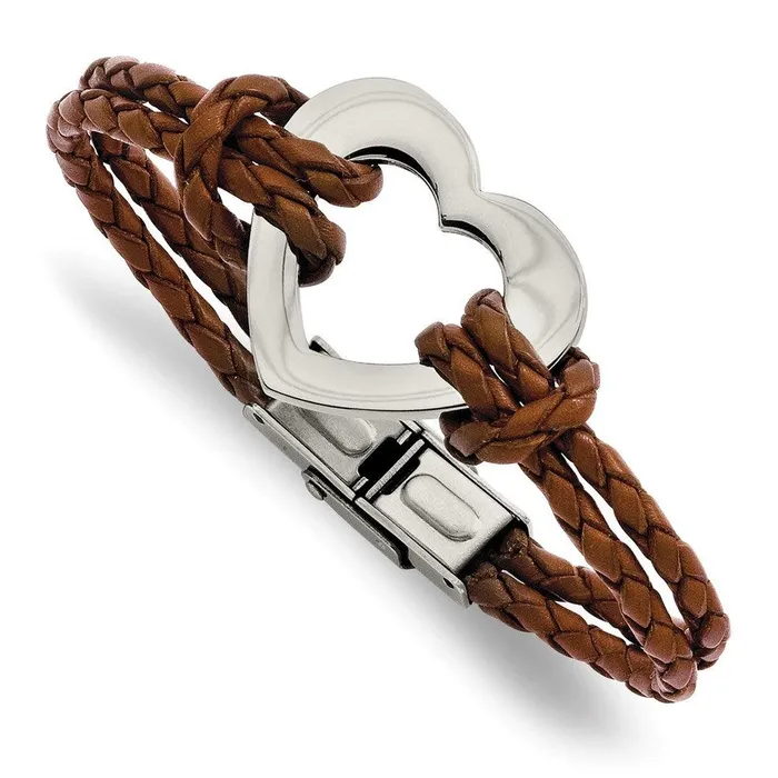 Chisel Bracelets Stainless Steel Polished Heart 75in Leather Bracelet