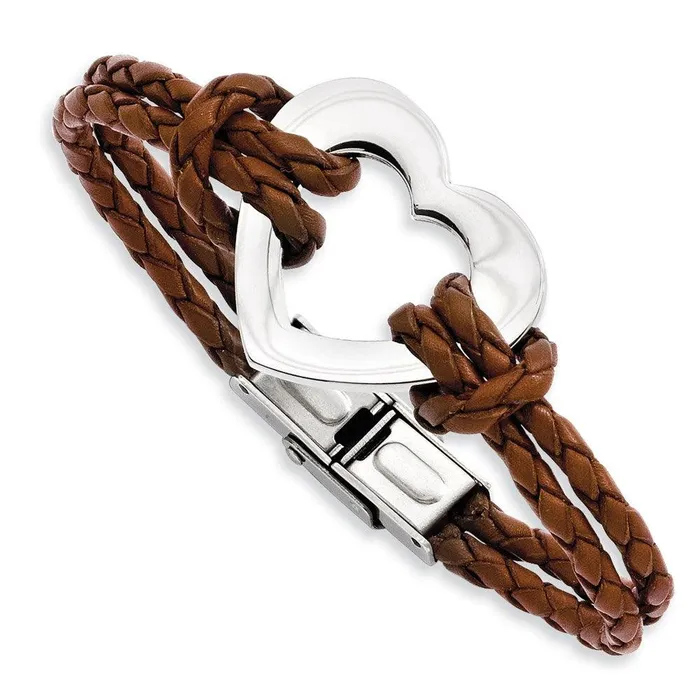 Chisel Bracelets Stainless Steel Polished Heart 75in Leather Bracelet Chisel Bracelets Stainless Steel Polished Heart 75in Leather Bracelet