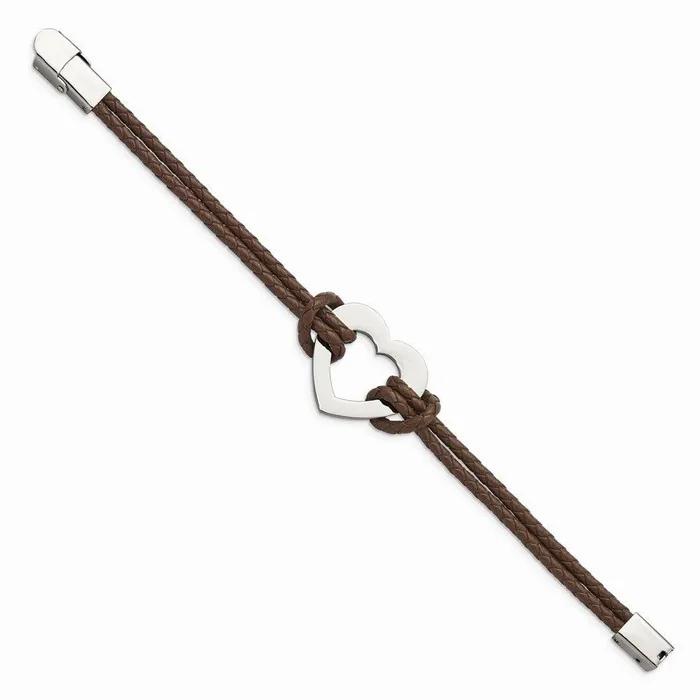 Chisel Bracelets Stainless Steel Polished Heart 75in Leather Bracelet Chisel Bracelets Stainless Steel Polished Heart 75in Leather Bracelet