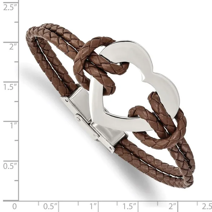 Chisel Bracelets Stainless Steel Polished Heart 75in Leather Bracelet Chisel Bracelets Stainless Steel Polished Heart 75in Leather Bracelet