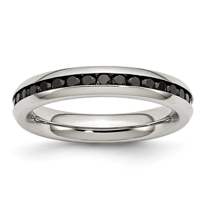 Chisel Rings Stainless Steel 4mm Black CZ Ring