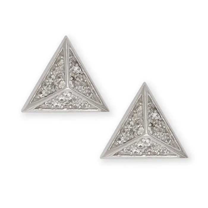 Classic Earrings Sterling Silver CZ Pyramid Stud Earrings