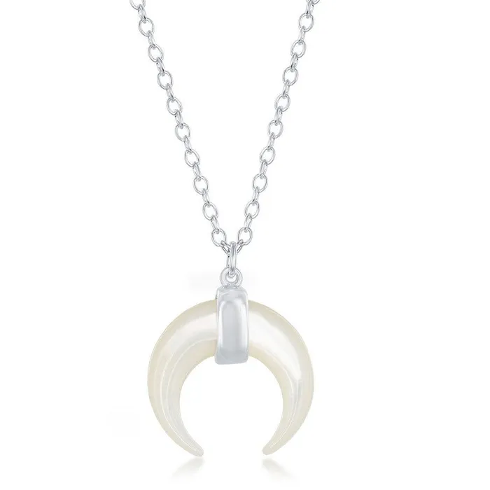 Classic Necklaces Sterling Silver Reversed Mother of Pearl Horn Necklace