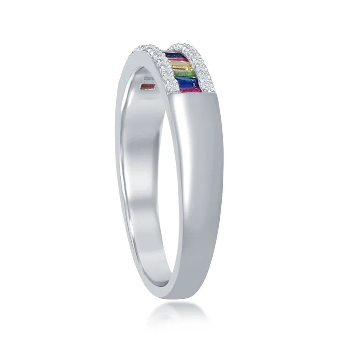 Classic Rings Sterling Silver Baguette Rainbow CZ ChannelSet Ring W2135