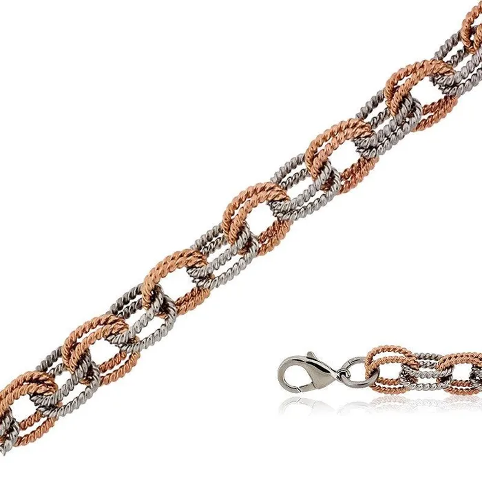 Classic Stainless Steel and Rose Gold Double Linked Bracelet 8 Bracelets