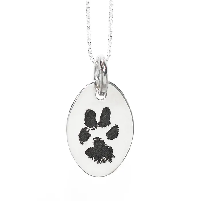 closebymejewelry Necklaces Oval Necklace with PawPrint Engraving