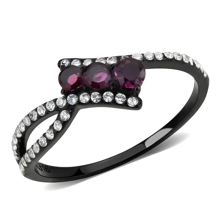 DA324 IP BlackIon Plating Stainless Steel Ring with AAA Grade CZ in Fuchsia Alamode Rings DA324 IP BlackIon Plating Stainless Steel Ring with AAA Grade CZ in Fuchsia Alamode Rings