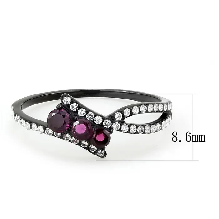 DA324 IP BlackIon Plating Stainless Steel Ring with AAA Grade CZ in Fuchsia Alamode Rings