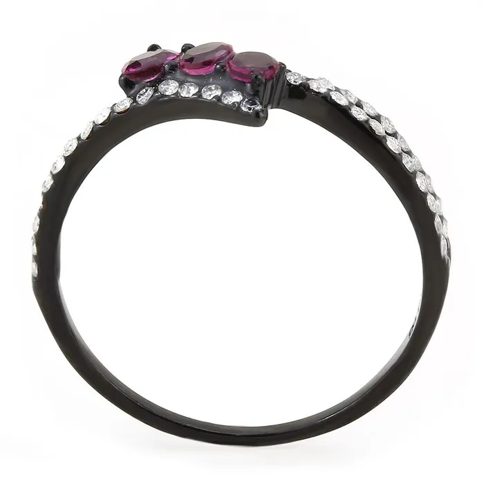 DA324 IP BlackIon Plating Stainless Steel Ring with AAA Grade CZ in Fuchsia Alamode Rings