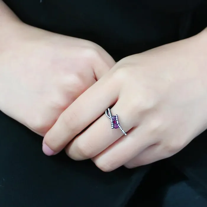 DA324 IP BlackIon Plating Stainless Steel Ring with AAA Grade CZ in Fuchsia Alamode Rings