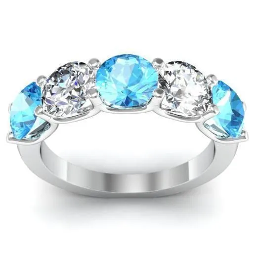 deBebians Rings 300cttw U Prong Aquamarine and Diamond 5 Stone Ring