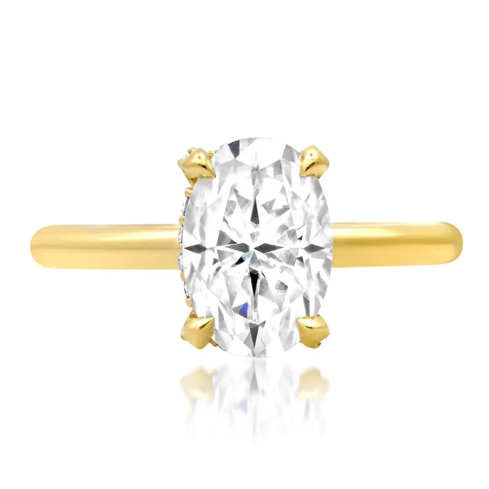 deBebians Rings Solitaire Under Halo Engagement Ring with Pave Lab Grown Diamonds
