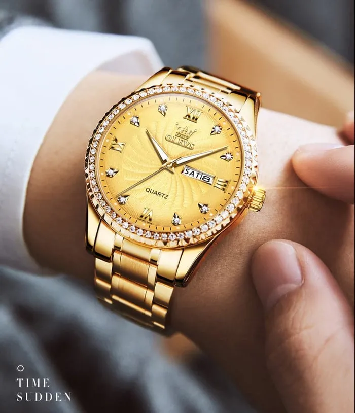 Divine Inspiration Styles Earrings OLEVS Mens Luxury Fine Fashion Premium Top Quality Genuine Diamonds Dial Design Stainless Steel Gold Silver Green Watch