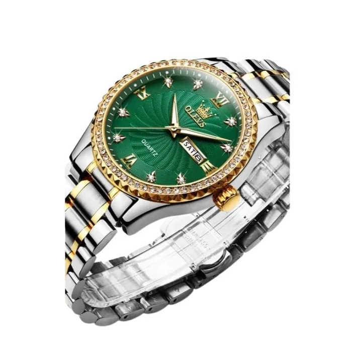 Divine Inspiration Styles Earrings OLEVS Mens Luxury Fine Fashion Premium Top Quality Genuine Diamonds Dial Design Stainless Steel Gold Silver Green Watch
