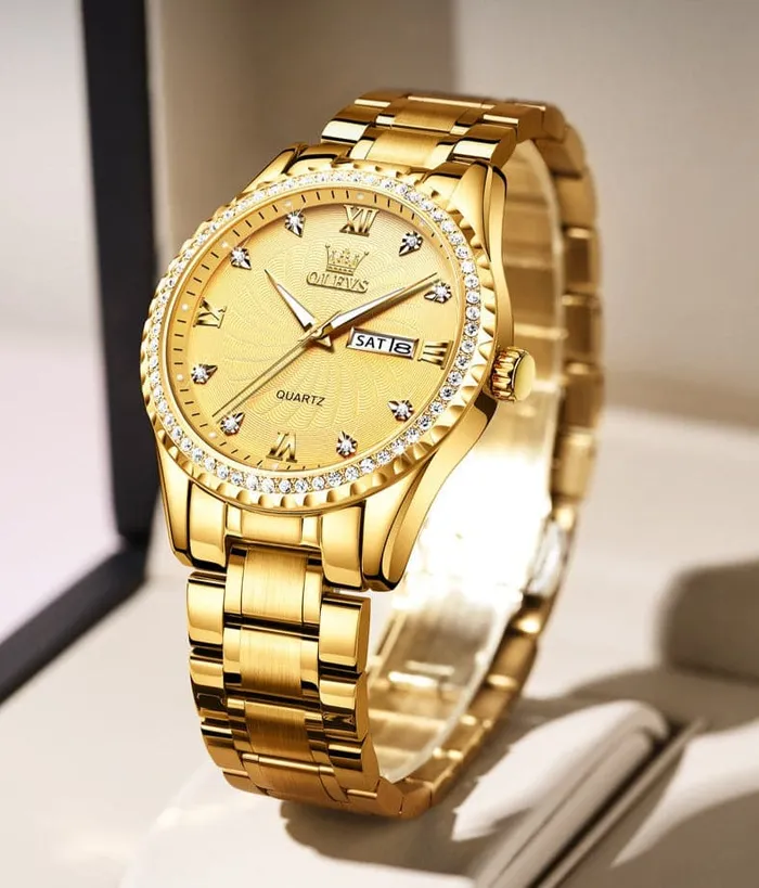 Divine Inspiration Styles Earrings OLEVS Mens Luxury Fine Fashion Premium Top Quality Genuine Diamonds Dial Design Stainless Steel Gold Silver Green Watch