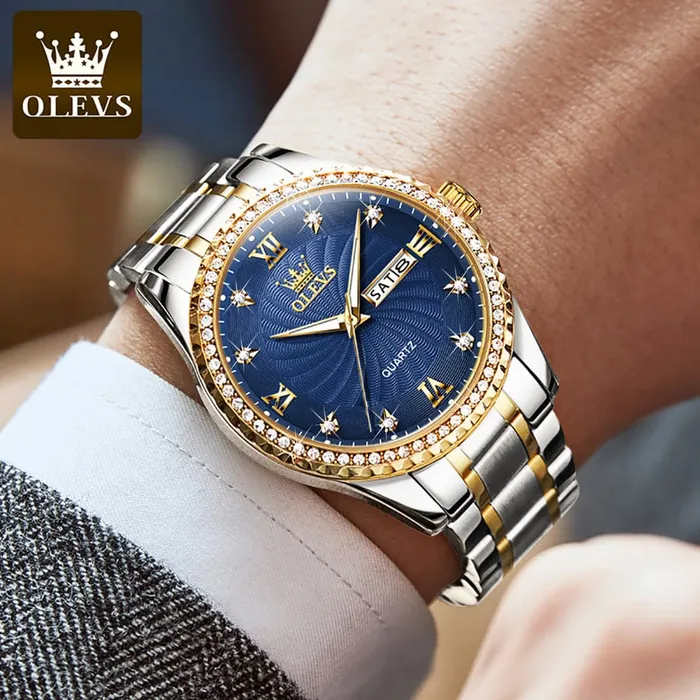 Divine Inspiration Styles Earrings OLEVS Mens Luxury Fine Fashion Premium Top Quality Genuine Diamonds Dial Design Stainless Steel Gold Silver Green Watch