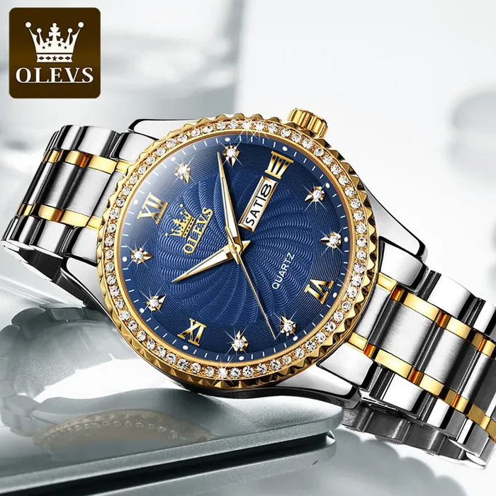 Divine Inspiration Styles Earrings OLEVS Mens Luxury Fine Fashion Premium Top Quality Genuine Diamonds Dial Design Stainless Steel Gold Silver Green Watch
