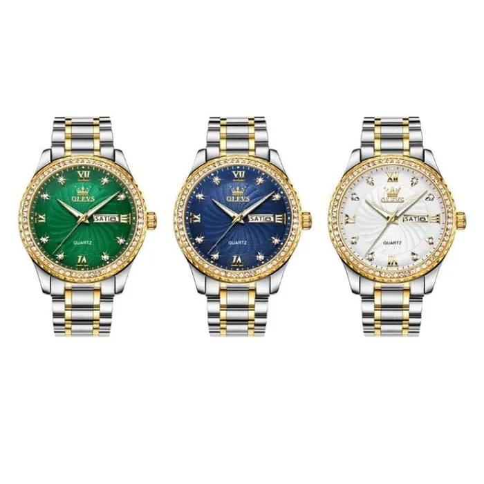 Divine Inspiration Styles Earrings OLEVS Mens Luxury Fine Fashion Premium Top Quality Genuine Diamonds Dial Design Stainless Steel Gold Silver Green Watch