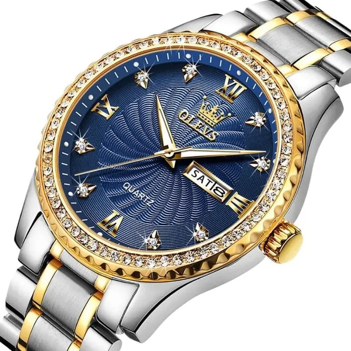 Divine Inspiration Styles Earrings OLEVS Mens Luxury Fine Fashion Premium Top Quality Genuine Diamonds Dial Design Stainless Steel Gold Silver Green Watch