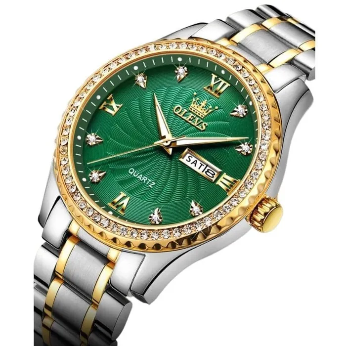 Divine Inspiration Styles Earrings OLEVS Mens Luxury Fine Fashion Premium Top Quality Genuine Diamonds Dial Design Stainless Steel Gold Silver Green Watch