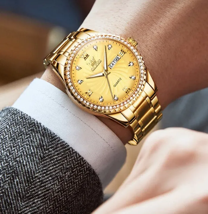 Divine Inspiration Styles Earrings OLEVS Mens Luxury Fine Fashion Premium Top Quality Genuine Diamonds Dial Design Stainless Steel Gold Silver Green Watch