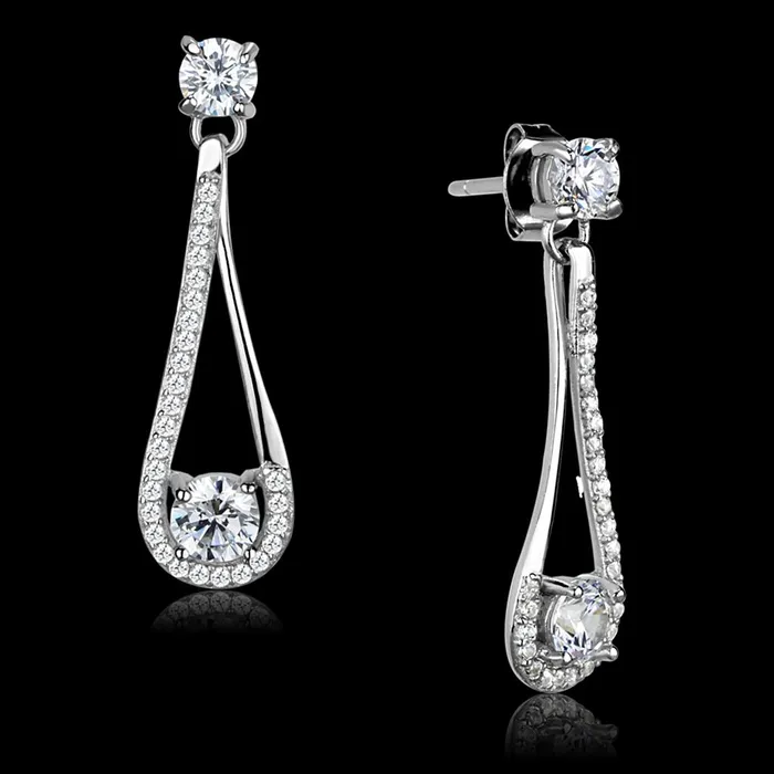 Earrings Alamode TS390 Rhodium 925 Sterling Silver Earrings with AAA Grade CZ in Clear Earrings Alamode TS390 Rhodium 925 Sterling Silver Earrings with AAA Grade CZ in Clear