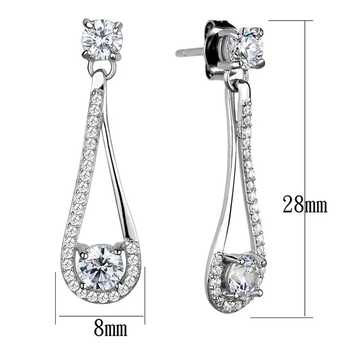 Earrings Alamode TS390 Rhodium 925 Sterling Silver Earrings with AAA Grade CZ in Clear