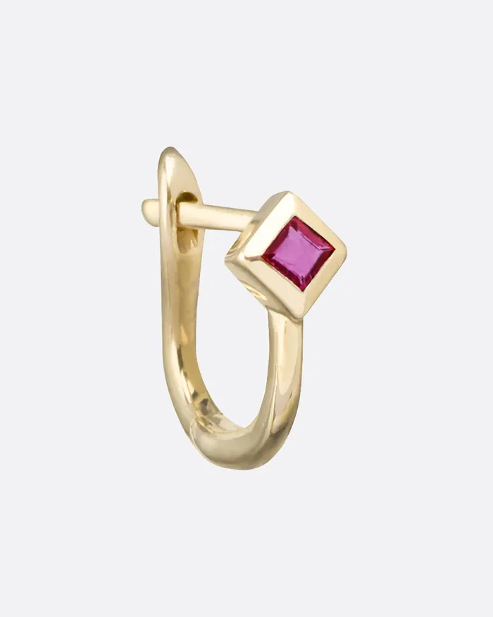 Earrings METIER BY TOMFOOLERY Princess Cut Ruby Hoop