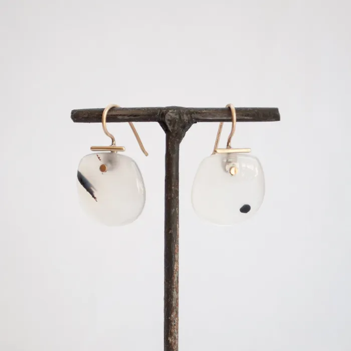 Earrings S Yamane Studio Large Light Agate Shield Kiku Earrings