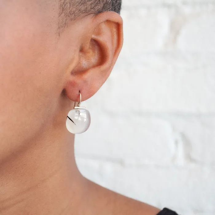 Earrings S Yamane Studio Large Light Agate Shield Kiku Earrings
