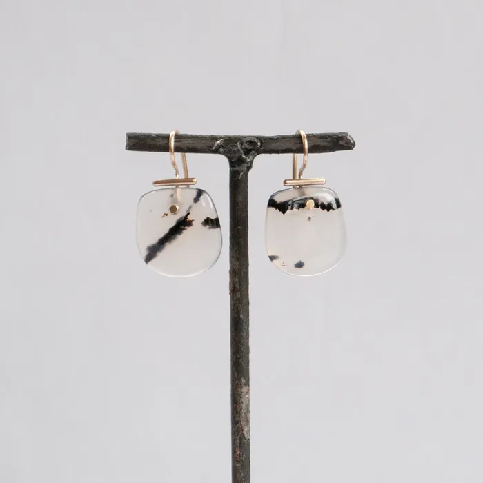 Earrings S Yamane Studio Large Light Agate Shield Kiku Earrings