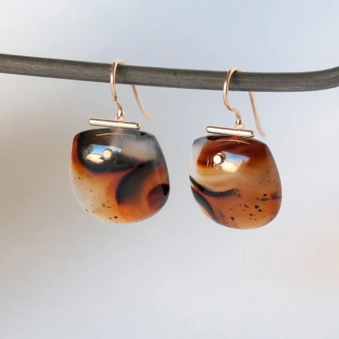 Earrings S Yamane Studio Large Light Agate Shield Kiku Earrings