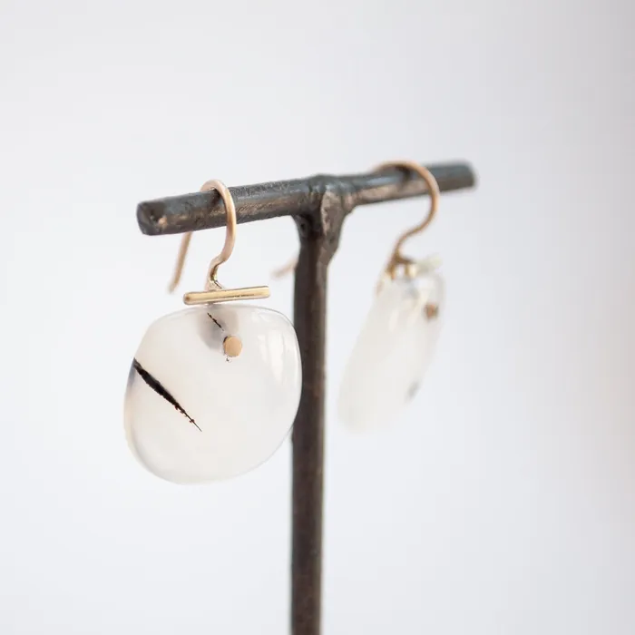 Earrings S Yamane Studio Large Light Agate Shield Kiku Earrings