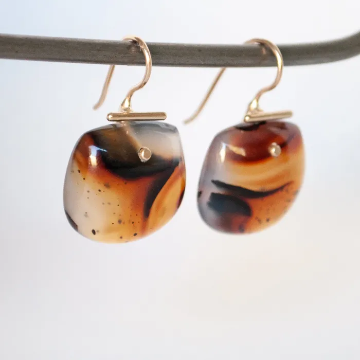 Earrings S Yamane Studio Large Light Agate Shield Kiku Earrings