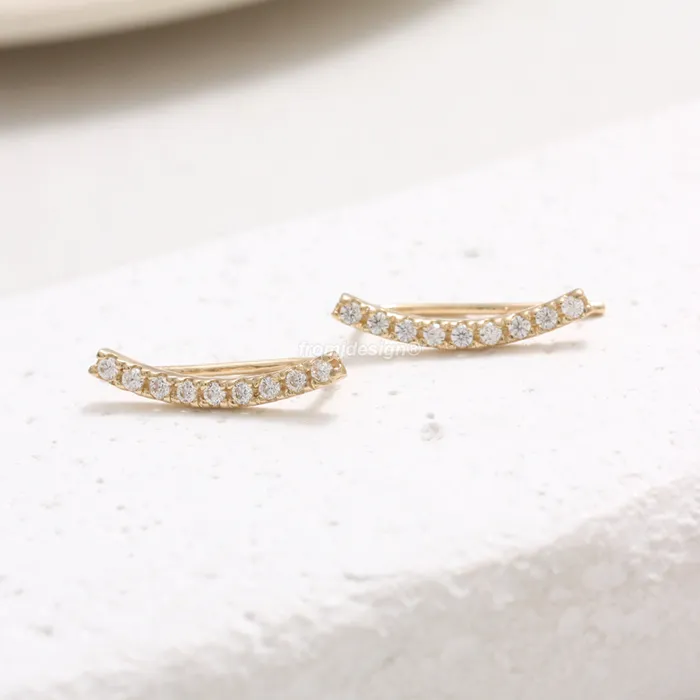 from J Shop Earrings Genuine Diamond Stick Ear Crawlers