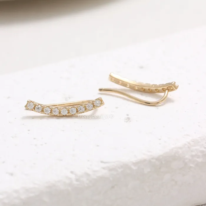 from J Shop Earrings Genuine Diamond Stick Ear Crawlers