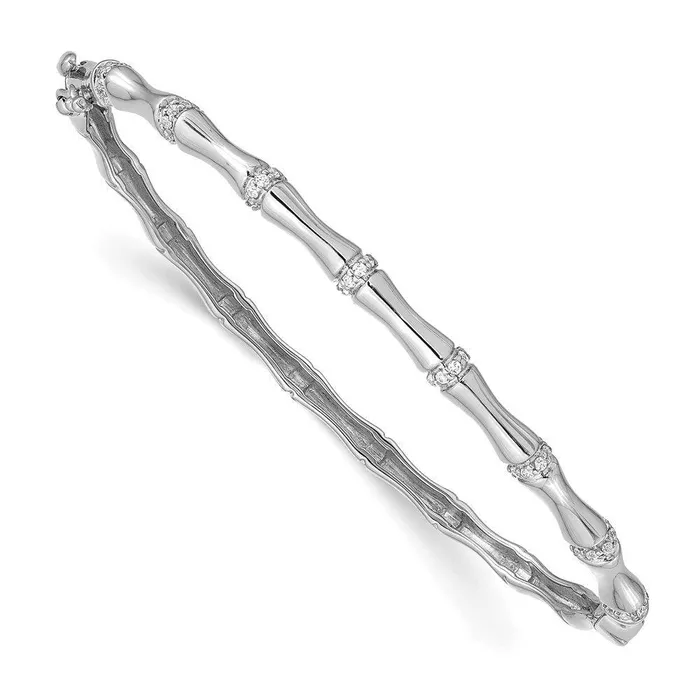 Jewelry Earrings 14k White Gold Bamboo Design Diamond Bangle