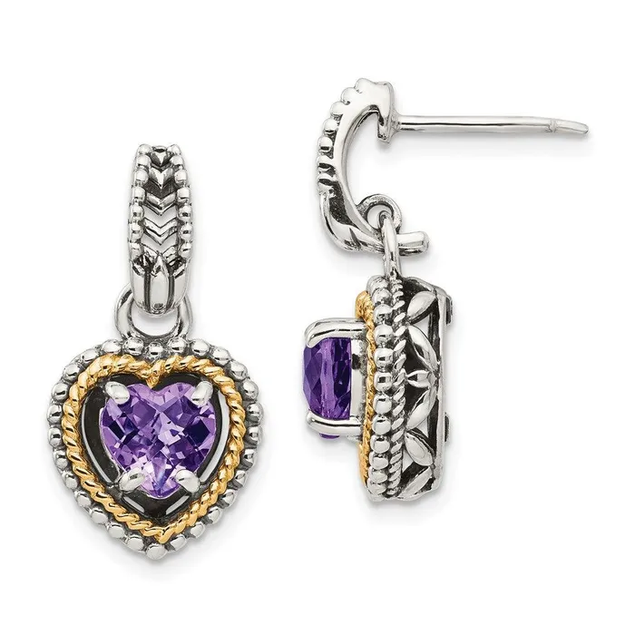 Jewelry Earrings Sterling Silver w14k Antiqued Amethyst Heart Post Dangle Earrings Jewelry Earrings Sterling Silver w14k Antiqued Amethyst Heart Post Dangle Earrings