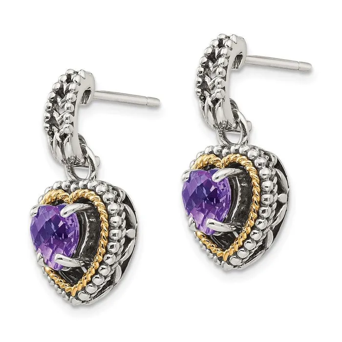 Jewelry Earrings Sterling Silver w14k Antiqued Amethyst Heart Post Dangle Earrings Jewelry Earrings Sterling Silver w14k Antiqued Amethyst Heart Post Dangle Earrings