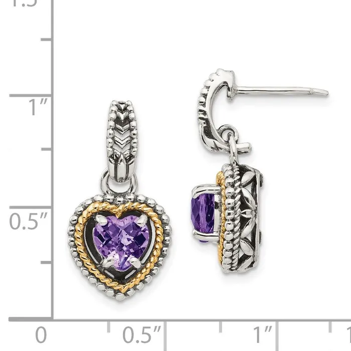 Jewelry Earrings Sterling Silver w14k Antiqued Amethyst Heart Post Dangle Earrings Jewelry Earrings Sterling Silver w14k Antiqued Amethyst Heart Post Dangle Earrings