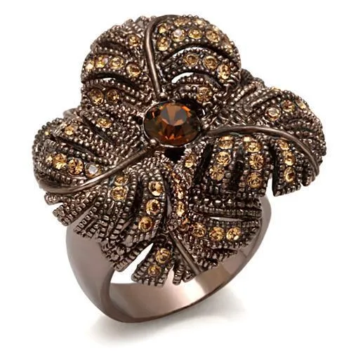 LO1655 Chocolate Gold Brass Ring with Top Grade Crystal in Smoked Quartz Alamode Rings LO1655 Chocolate Gold Brass Ring with Top Grade Crystal in Smoked Quartz Alamode Rings