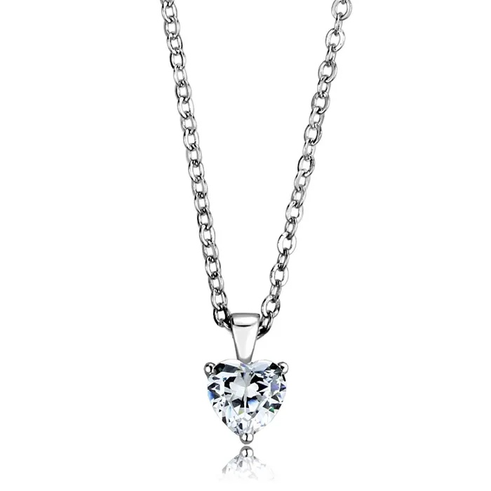LOS887 Rhodium 925 Sterling Silver Chain Pendant with AAA Grade CZ in Clear Alamode Necklaces