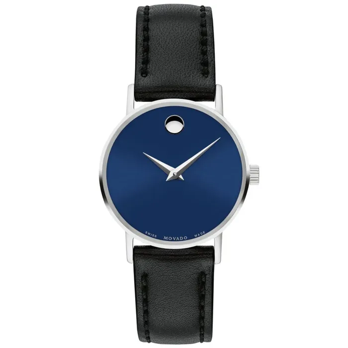 Movado Womens Watch Museum Classic Silver Tone Case Blue Dial Strap 0607318 Movado Watches