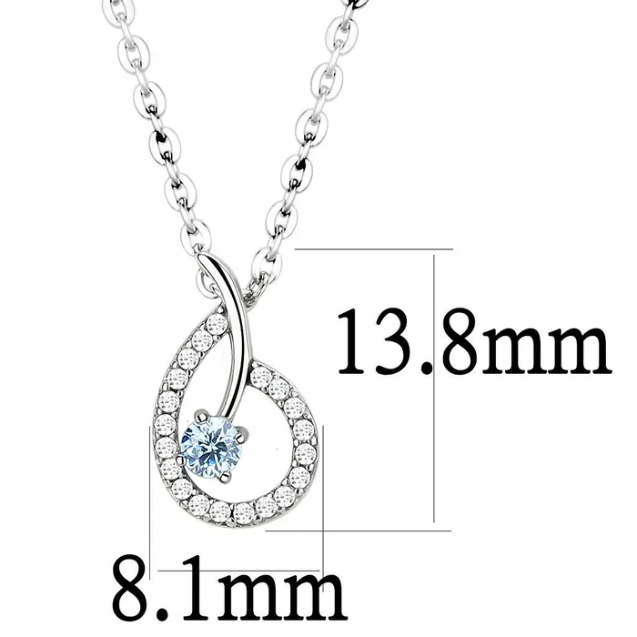 Necklaces Alamode DA090 High polished no plating Stainless Steel Chain Pendant with AAA Grade CZ in Sea Blue